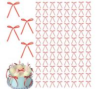 100Pcs Bow Cake Toppers Pink Bows for Cake Bow Cupcake Toppers Birthday Decorations Non Fading Bowknot Ribbon for Baby Shower Birthday Wedding Bachelorette Party Supplies(Gules)