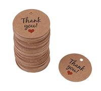 100Pcs Brown Thank You Tags, Round Kraft Paper Thank You Handmade with Love Brown Tags Gift Tags for Gift Bags Wedding Party Favor DIY Crafts (Thank You)