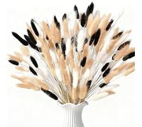 100PCS Bunny Tails Dried Flowers, Fluffy Rabbit Tail Grass Dried, Dried Flowers Bouquet for Vase Decoration,Boho Decor Small Pampass Dried Plant for Home/Wedding/Vase/Office/Party(Black+White+Natural)