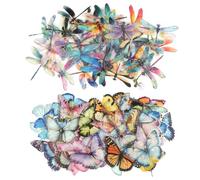 100PCS Butterfly Dragonfly Stickers, 2 Styles Waterproof Scrapbook Stickers, Multicolor Self-Adhesive Scrapbook Accessories for Decorating Cup, Journal, Album, Phone Case, Card, DIY Crafts