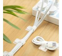 100Pcs Cable Management Under Desk, White Self Adhesive Cable Tidy, Flexible Hook and Loop Wire Organizer, Cord Organizer for TV Laptop Desktop