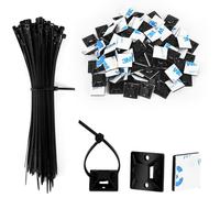 100PCS Cable Ties 150mm and 100PCS 20mm Zip Tie Self Adhesive Mounts, Black Cable Tidy Clips Small Tie Wraps Sticky Pads, Plastic Wire Ties Base Holder for Home Office Workshop DIY Garden
