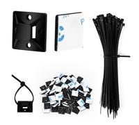 100PCS Cable Ties Black 150mm and 100PCS 25mm Zip Tie Self Adhesive Mounts, Black Cable Tidy Clips Small Tie Wraps Sticky Pads, Plastic Wire Ties Base Holder for Home Office Workshop DIY Garden