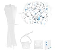 100PCS Cable Ties White 150mm and 100PCS 20mm Zip Tie Self Adhesive Mounts, White Cable Tidy Clips Small Tie Wraps Sticky Pads, Plastic Wire Ties Base Holder for Home Office Workshop DIY Garden