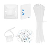 100PCS Cable Ties White 150mm and 100PCS 25mm Zip Tie Self Adhesive Mounts, White Cable Tidy Clips Small Tie Wraps Sticky Pads, Plastic Wire Ties Base Holder for Home Office Workshop DIY Garden