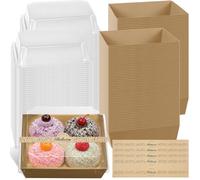 100Pcs Cake Slice Boxes with Clear Lids, Kraft Paper Charcuterie Box, Brown | Disposable Bakery Boxes Bulk, 13.5 x 12.5 x 6.5 cm Small Takeaway Dessert Containers for Sandwich Macaron Cookies Donuts