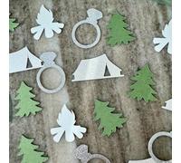 100Pcs Camping Bachelorette Table Confettis Decorations Silver Glitter Diamond Ring Forest Silver Mountain Tent Cup Paper Decor for Hiking Engagement Party Supplies