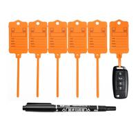 100PCS Car Key Tags with Labels Plastic Car Dealership Key Tags Self Locking Waterproof Auto Identifiers Keychain Labels for Office Shop Automotive RV Dealer Supplies (Orange)