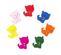 100pcs Cartoon Little Cat Wooden Buttons for DIY Scrapbook Sewing | Wood Material, 2 Holes, Colorful Printed Finish, for Card Making, Knitting, Paper Crafts and Beginners Random Color