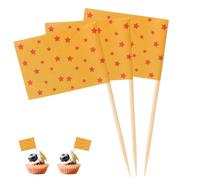 100pcs Cartoon Theme Toothpick Flags, Anime Theme Mini Cocktail Picks Appetizers Sticks Cupcakes Toppers Food Labels for Fruit Platter Party Buffet Decoration (Yellow and Red Stars)