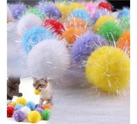 100pcs Cat Puff Balls, Pom Poms for Cats, Pompoms Supplies, Soft Fluffy Puff Ball, Extra Assorted Sizes Sparkle Cat's Favorite Chase Glitter Ball Toy, Multicolor Bulk PomPoms Craft(01#,1.8in100pc)
