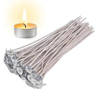 100pcs CD 4 Wicks for Soy Candles, 6 inch Pre-Waxed Candle Wick with Base