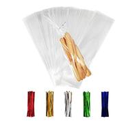 100PCS Cellophane Bags 3x11 inches, Clear Treat Bags with 4’’ Twist Ties, Plastic Cello Bags - 1.4 mils Thick OPP Rice Crispy Bags for Gift Goodie Favor Candy Cake Pop Birthday Party Cookies (3’’ x