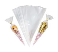 100Pcs Cellophane Cone Bags - 13x25cm Party Cones Bags with Twist Ties for Sweets, Snacks, Popcorn, Chocolates, Candy
