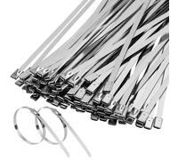 100PCS Chain Link Fence Ties, Metal Cable Ties, 304 Stainless Steel Zip Ties 4.6×200mm, for Fixed Fences, Wire Fence Rolls, Exhaust Pipes, Outdoor, Workshop, Replace Metal Wires