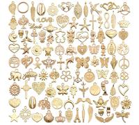 100Pcs Charms for Jewellery Making,Gold Charms for Crafting,Bulk Vintage-Inspired Jewelry Charm Set,Mixed Enamel Pendants for Bracelet Making,Necklace DIY,Earrings&Bag Accessories Craft Party Supplies