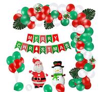 100Pcs Christmas Balloon Garland Arch Kit-Merry Christmas Banner,Santa Claus and Snowman Foil Green Red White Confetti Arch Balloons with Balloon Decorating Strip,For Xmas Holiday Party Decor