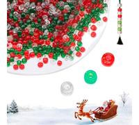 100Pcs Christmas Beads for Crafting,Transparency Pony Red and White Beads Making Green Craft Bracelet Bead Coloured Bulk Bracelets Plastic Winter Xmas Necklace Pipe Threading,for DIY Jewellery