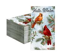 100Pcs Christmas Cardinal Paper Napkins 3-Ply Christmas Red Birds Disposable Absorbent Hand Towels Xmas Pinecone Holly Guest Bathroom Napkins for Winter Xmas Holiday Birthday Party Supplies