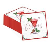 100Pcs Christmas Cheers Cocktail Napkins Red Green Disposable Absorbent Hand Towels Xmas Holly Leaf Guest Decoupage Napkins for Wedding Bridal Shower Holiday Dinner Bathroom Supplies Table Decor