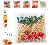 100PCS Christmas Cocktail Sticks,Vintage Themed Xmas Decoration Toothpicks,Bamboo Food Picks Fruit Sticks Wooden Toothpicks Xmas Bamboo Skewers Cocktail Stick for Drinks Canapes Appetizers