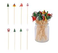 100pcs Christmas Cocktail Toothpicks, 8 Designs Christmas Cocktail Picks Wooden Party Appetizer Stir Sticks Xmas Drink Stirrers Holiday Skewers for Catering & Eating Cake Dessert Food Fruit