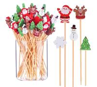 100PCS Christmas Cupcake Toppers Merry Xmas Cake Decorations with Santa Snowman Reindeer Picks for Holiday Party Supplies