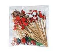 100pcs Christmas Fruit Bamboo Sticks Disposable Sticks Snowflake Christmas Tree Ornaments Santa Elk Xmas Snowman Claus Sticks Wooden cocktail christmas,christmas year Hamburger board christma
