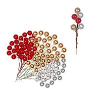 100pcs Christmas Holly Berries Artificial Holly Berries,Mixed Color Picks Winter Berries Bunch Berry Branches,Xmas Red Berries for Xmas Tree Ornaments,Wreath Making Supplies,DIY Crafts,Home Decor
