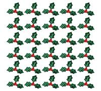 100pcs Christmas Leaves Decoration Holly Berries Embellishments Christmas Applique Patches DIY Crafts for Holiday Christmas Wreath Arrangement Tag Card Making(3cm)