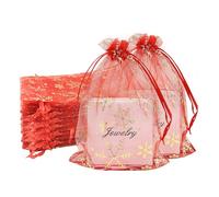 100pcs Christmas Organza Gift Bags,10x15cm Red Organza Bags with Gold Snowflakes,Small Wedding Jewelry Pouches with Drawstring,Mesh Candy Favour Bag Party Sweet Bags for Christmas,Gift Wrapping