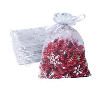 100pcs Christmas Organza Gift Bags,10x15cm White Organza Bags with Silver Snowflakes,Small Wedding Jewelry Pouches with Drawstring,Mesh Candy Favour Bag Party Sweet Bags for Christmas,Gift Wrapping
