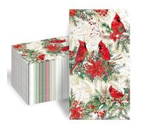 100pcs Christmas Paper Napkins, 3 Ply Disposable Red Cardinal Bird Napkins Christmas Guest NapkinsHand Towels for Bathroom Home Kitchen Table Xmas Party