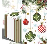 100PCS Christmas Paper Napkins Xmas Hanging Ball Pine Cone Pattern Guest Towel Disposable 3 Ply Tree Ball Hand Napkins for Bathroom Winter Holiday Christmas Cocktail Party Supplies