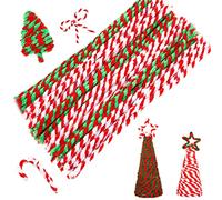 100pcs Christmas Pipe Cleaners - Tikplus 30cm x 6mm Long Pipe Cleaners for Craft, Soft Pipecleaners Craft Supplies for Kids,Pipe Cleaning Tool for Christmas Decorations Projects, Green/White/Red