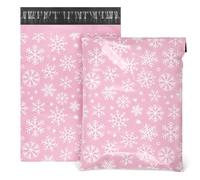 100Pcs Christmas Poly Mailers 10 x 13Inch Pink Winter Snowflake Shipping Bags with Self Sealing Classic Xmas Holiday Bag Envelopes for Small Business Boutique Clothing