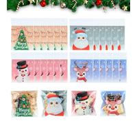 100PCS Christmas Self Adhesive Cookie Bags: Clear, Small Treat Bags for Sweets, Candies, Xmas Presents & Party Supplies Decoration