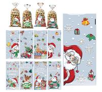 100pcs Christmas Wrapping Bags, Christmas Bags for Gift with Gold Wire Ties, Assorted Xmas Bag with 8 Patterns for Presents Candy Chocolate Wrapping