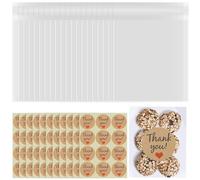 100Pcs Clear Cellophane Bags, Cookie Bag, Self Adhesive Cellophane Bags, Plastic Cookies Bag with 120pcs Thank You Stickers For Dessert Cookie, Cake, Chocolate, Candy Gift Giving (12 * 16cm)