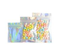 100Pcs Clear Front Glitter Holographic Zip Lock Bags Iridescent Pouches Food Packing Packaging Pouches Mylar Bags Storage Pouches Bags Silver 5.5x7.8in (14x20cm)