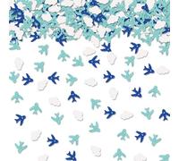 100pcs Cloud & Airplane Confetti, Blue&White Glitter Plane Table Confetti, Boys Birthday Paper Scatters, Baby Shower/Retirement/Travel Theme Party Table Decoration
