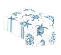 100Pcs Coastal Turtle Paper Cocktail Napkins 3-ply Disposable Blue Ocean Sea Turtles Absorbent Hand Towels Coral Starfish Guest Napkins for Xmas Winter Beach Holiday Kitchen Birthday Party Supplies