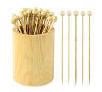 100pcs Cocktail Picks with Holder, 5.31 Inch Wooden Ball Decorative Toothpicks for Appetizers Cocktail Skewers Sticks for Drinks Fruit Desserts Charcuterie Birthday Wedding Party