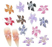 100Pcs Colorful Hibiscus 3D Flower Nail Art Gems, Resin Lily Floral Art Stickers for Manicure Designs DIY Crafts Scrapbooking (Pastel Jungle Petal Mix)