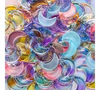 100pcs Colorful Moon Shape Beads Gold Foil Moon Crescent Crystal Glass Tiny Hanging Charm Beads for DIY Craft Bracelet Necklace Earrings Keychain Jewelry Making Handmade Supplies