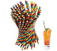 100Pcs Colorful Paper Straws, 7.7 Inch Rainbow Straws Recyclable Biodegradable Colorful Striped Straw Environmentally Friendly Disposable Drinking Straw for LGBQT Pride Day Birthday Christmas Party