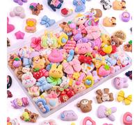 100Pcs Colorful Slime Charms Assorted Cute Decoden Embellishments, Kawaii Slime Accessories,Candy Heart Bear Bulk Flatback Resin Charm for Phone Junk Cases,Scrapbooking Crafting & DIY Decoration