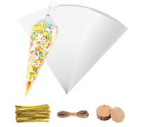 100Pcs Cone Bags, Crystal Clean Cone Bags, Triangle Clear Cellophane Bag, Clear Reusable Cone Bag for Christmas Party Snacks, Chocolates, Candy and many more 13 * 25cm