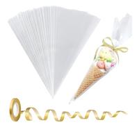 100Pcs Cone Dessert Bags,16x30cm Disposable Clear Plastic Pastry Bags,Food-Grade Treat Bags for Ice Cream Cones,Churros,Cotton Candy,Donuts,Snacks-Resealable&Leak-Proof Design for Bakery,Party,Home