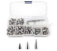 100pcs Cone Spikes Studs Rivets Punk Studs Screw Back Studs, for Bags DIY Leather Craft Bracelets Necklace Clothing Shoes,with Screwdriver (3 Size,Silver)
